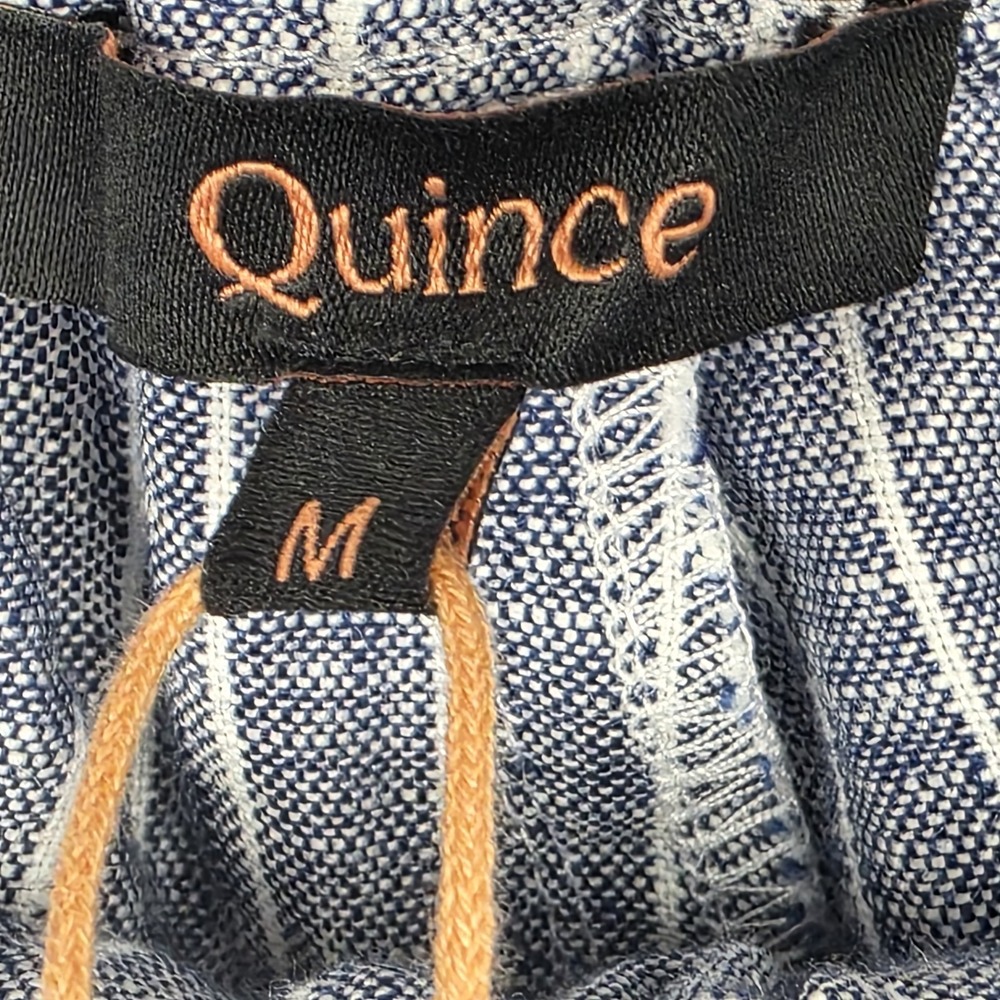 Quince Women's 100% European Linen Shorts Medium M Blue Chambray Stripe New - Picture 4 of 10